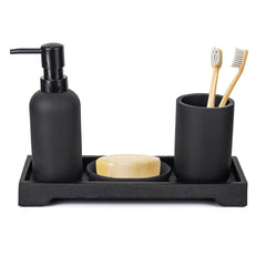 Heart Home Premium 4-Piece Bathroom Accessories Set | Soap Dish | Liquid Soap Dispenser (200ml) | Tumbler | Tray | Moisture Resistant | Scratch Proof | Black