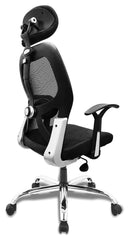 Kuber Industries Ergonomic Office Chairs for Work From Home | Comes with Manual Height Adjustable, Armrest, Headrest & 2D Lumbar Support | Comfy Study Chair for Students with Wheels | Black