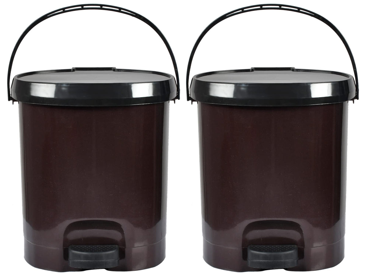 Heart Home Plastic Pedal Dustbin For Home, Kitchen, Office, Bathroom With Detachable Bucket, 10 Litre- Pack of 2 (Brown)-47HH0732