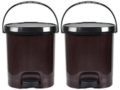 Heart Home Plastic Pedal Dustbin For Home, Kitchen, Office, Bathroom With Detachable Bucket, 10 Litre- Pack of 2 (Brown)-47HH0732