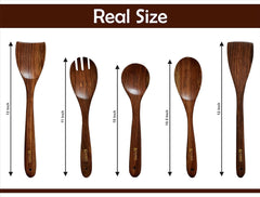 Kuber Industries Sheesham Handicrafts Wooden Serving and Cooking Spoons | No Harmful Polish | Naturally Non-Stick | Wood Brown Spoons Kitchen Utensil | Handmade Spatula Set of 5 (Pack of 3)