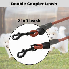 Kuber Industries Double Coupler Dog Leash|Double Dog Leash|Premium PP Fabric|Durable Metal Hooks|360? Swivel, No Tangle Design|PDMGL-030-145| Soft Padded Handle for Comfortable Grip |Coffee