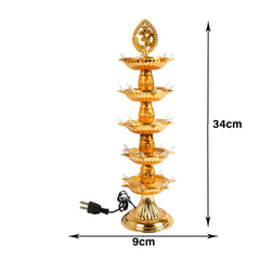 Kuber Industries Diwali Lights | Diwali String Light for Décor | Lights for Christmas | Lights for Navratri | Pooja Light for Diwali | Lights for Indoor | LED 5 Layer Diya Stand | Golden