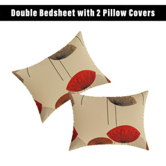 Heart Home Double Bedsheet | Bedsheet for Double Bed | Double Bedsheet with 2 Pillow Covers | Cotton Double Bed Sheet Set | Flower Bedsheet | 90x100 | Cream & Maroon