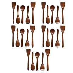 Kuber Industries Sheesham Handicrafts Wooden Serving and Cooking Spoons | No Harmful Polish | Naturally Non-Stick | Wood Brown Spoons Kitchen Utensil | Handmade Spatula Set of 5 (Pack of 5)