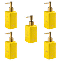 Kuber Industries Liquid Soap Dispenser | Handwash Soap Dispenser | Soap Dispenser for Wash Basin | Shampoo Dispenser Bottle | Bathroom Dispenser Bottle | 320 ml | Pack of 5 | Yellow