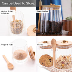Kuber Industries Borosilicate Glass Jar with Bamboo Lid | Kitchen Organizer Items & Storage | Multi-utility, Leakproof, Airtight Storage Jar for Cookies, Snacks, Tea, Coffee, Sugar | Set of 2 (635ml)