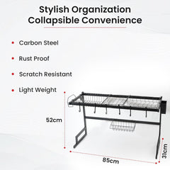 Kuber Industries Dish Drying Rack|Storage Rack for Kitchen Counter|Drainboard & Cutting Board Holder|Premium Utensils Basket Pack of 5 (Black)