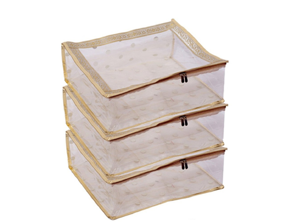 Kuber Industries 3 Piece Designer Polka Dots PVC Saree Cover Set, Transparent