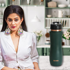 Kuber Industries Copper Water Bottle with Sipper | BPA Free & Non-Toxic | Leakproof, Durable & Lightweight | with Added Health Benefits of Copper |Easy to Clean | Maroon | Green (Pack of 4)