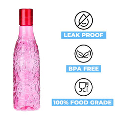 Kuber Industries BPA-Free Plastic Water Bottle|Leak Proof, Firm Grip, 100% Food Grade Plastic Bottles|for Home, Office, & Gym|Unbreakable, Freezer Proof, Fridge Water Bottle|Set of 6|Pink (Pack of 6)