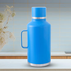 Kuber Industries Pack of 5 Vacuum Insulated Water Bottle | Stainless Steel Water Bottle with Handle | Hot & Cold Water Bottle | Leakproof, BPA Free, Rustproof | 2000 ML | Blue