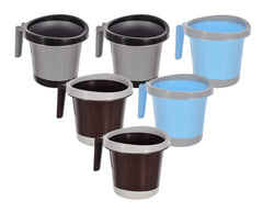 Heart Home Plastic Bathroom Mug 1 Litre Pack of 6 (Blue & Brown & Black)-46HH0293
