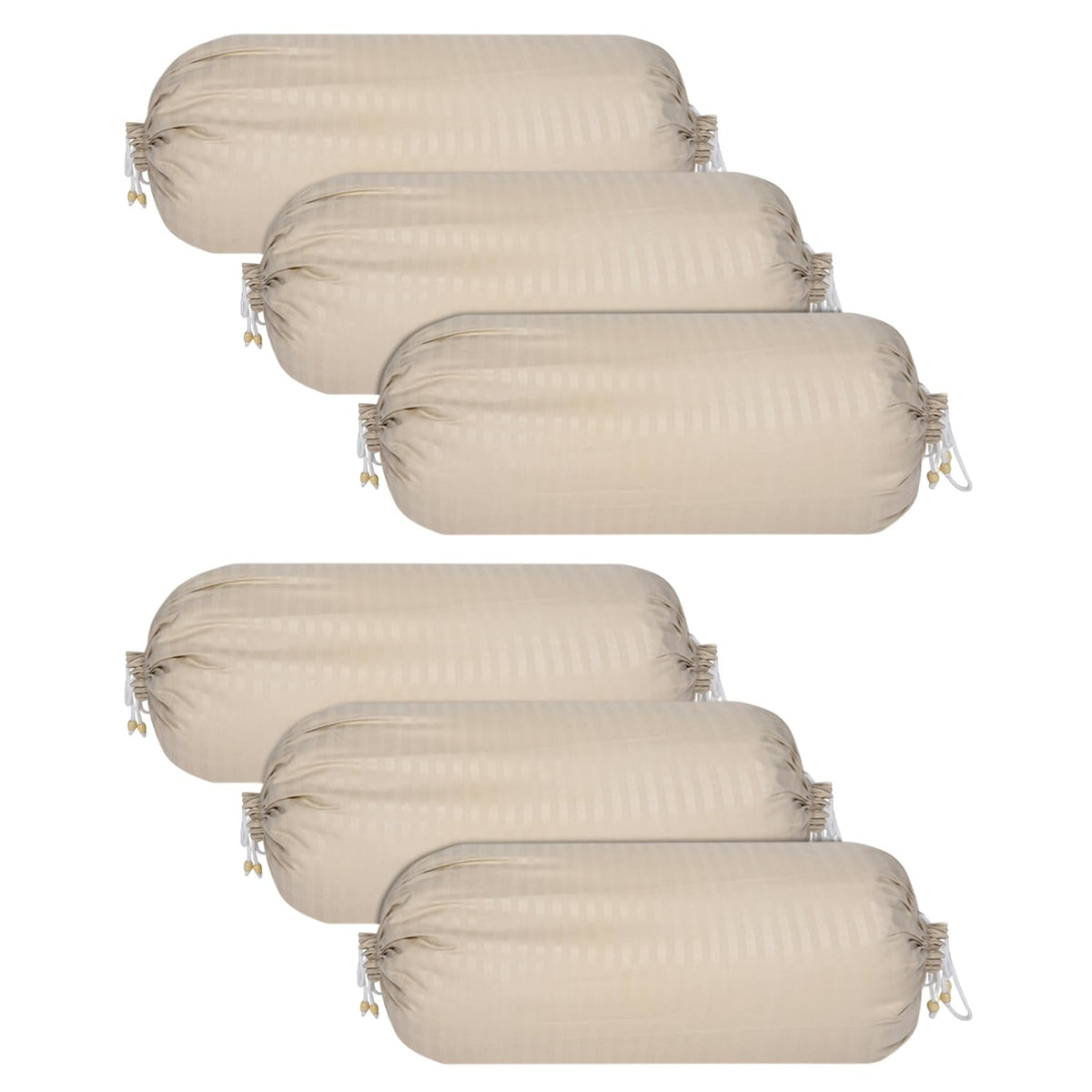 Kuber Industries Bolster Covers | Soft Cotton Bolster Cover Set | Diwan Round Bolster Pillow Covers | Striped Pattern Masand Cover | 16x32 Inch | Pack of 6 | Cream