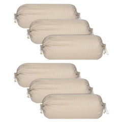 Kuber Industries Bolster Covers | Soft Cotton Bolster Cover Set | Diwan Round Bolster Pillow Covers | Striped Pattern Masand Cover | 16x32 Inch | Pack of 6 | Cream