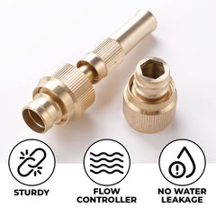 Kuber Industries Nozzle For Water Pipe|Comfortable Grip|Multiple Spray Modes|Brass Nozzle Water Spray Gun For ?? Water Pipe|Pipe Nozzle For Car Wash,Gardening,& Other Uses|LH-8068|Golden (Pack Of 3)