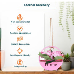 Kuber Industries Hanging Artificial Plants for Home D?cor|Natural Looking Indoor Fake Plants with Pot|Artificial Flowers for Decoration-Pack of 5 (Pink)