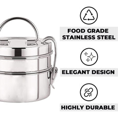 Kuber Industries Clipper Stainless Steel Tiffin Box | Lunch Box with Locking Clip I Silver | Set of 2 Box | Everyday use Home Office Steel Lunch Box (2 Container, 1000ml) (Pack of 5)