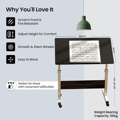 Heart Home Space-Saving Wooden Oblong Foldable Table with Tablemate Finish with Wheels | Portable & Manual Height Adjustable Laptop Tables for Work from Home | 80480BLK-Black & Grey