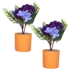 Kuber Industries Artificial Plants for Home D?cor|Natural Looking Indoor Fake Plants with Pot|Artificial Flowers for Decoration-Pack of 2 (Purple)
