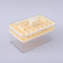 Kuber Industries 2 Layer Ice Cube Tray with Lid | Fridge Ice Cube container | 56 ice cube molds for freezing | One-Press Demolding | BPA Free | Biege