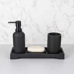 Heart Home Premium 4-Piece Bathroom Accessories Set | Soap Dish | Liquid Soap Dispenser (200ml) | Tumbler | Tray | Moisture Resistant | Scratch Proof | Black