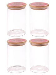 Kuber Industries Borosilicate Glass Jar with Printed Bamboo Lid|Kitchen Organizer Items and Storage|Multi-utility, Leakproof, Airtight Storage Jar for Cookies,Snacks,Tea,Coffee,Sugar|Pack of 4(1000ml)