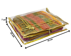 Heart Home Bow Design 3" inch Tranasparent PVC Foldable, Waterproof Saree Cover, Saree Organizer With Golden Border- Pack of 2 (Gold)-HS_38_HEARTH21551