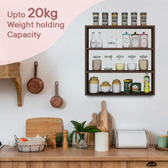 Kuber Industries Kitchen Wall Shelf|Wooden Handicraft Wall Mounted 3 Shelves for Kitchen|Multipurpose Storage Wall Shelf,30"X30" (Brown) (Pack of 6)