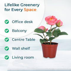 Kuber Industries Artificial Plants for Home Décor|Natural Looking Indoor Fake Plants with Pot|Artificial Flowers for Decoration-Pack of 4 (Pink)