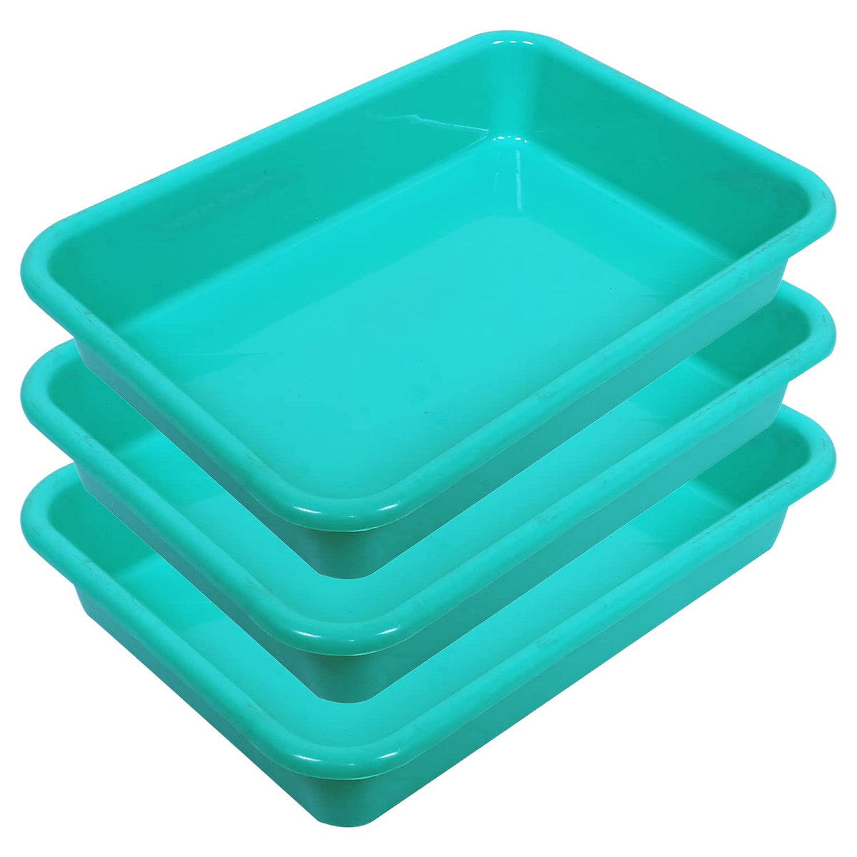 Kuber Industries Storage Tray|Versatile Plastic Storage Organizer|Rectangular Tray for Kitchen Storage|Storage Tray for office|Exel Tray 555|Pack of 3 (Green)
