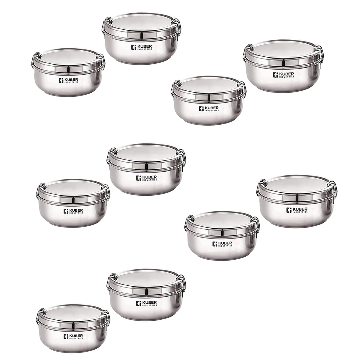 Kuber Industries Pack of 5 Set of 2 Stainless Steel Food Pack Lunch Box with Locking ClipI 250 ml and 400 ml I Clip Tiffin Box I Office Home School Tiffin Dabba