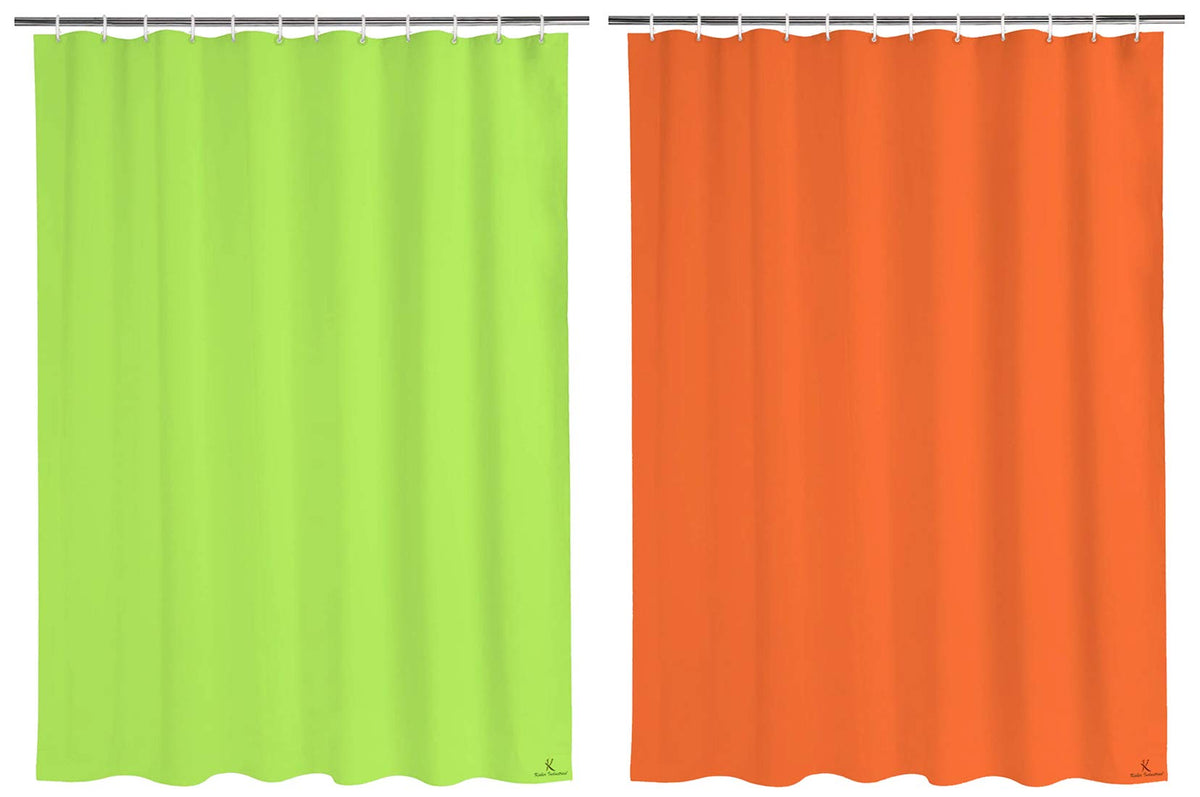 Kuber Industries 2 Pieces Solid 100% PEVA Shower Curtain,Bathroom Curtain, 70 inch x 80 inch, Green & Orange-KUBMART11561