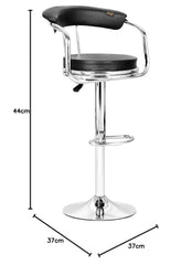 Heart Home Curvy Bar Stool Chair for Kitchen with PU Leather Seat Cushion, Footrest & 360 Swivel | 32 inch Height Adjustable High Chair for Breakfast Counter & Cafeteria | Black & Chrome