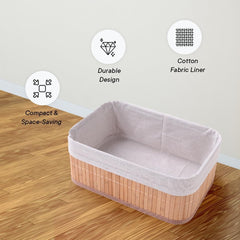 Kuber Industries Pack of 36 Bamboo Storage Basket With Liner|Fodable Storage Organizer|Box For Cloth, Toiletry, Bathroom|Capacity 14.9L, 10.5L, 3.5L, 1.9L|Natural|