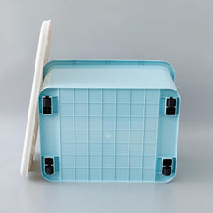 Homestic Storage Box with Lid and Double Side Handles | 80L Large Capacity | Dustproof and Stackable | Square Box for Storage Multipurpose | Storage Box Organizer for Clothes/Toys | Blue