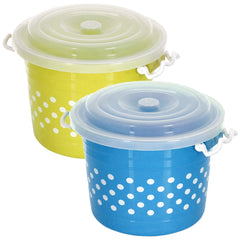 Heart Home Dot Printed Multiuses Plastic Kitchen & Pantry Storage Container with Lock Handle & Lid, 16 Liter- Pack of 2 (Blue & Green)-47HH01155