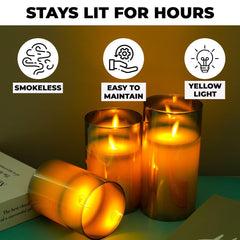 Kuber Industries Pack of 3 LED Candles for Home Decoration|Battey Operated|Flameless Yellow Light|Diwali Lights for Home Decoration,Along with Other Festivities & Parties|Set of 3|B0-004D|Gray