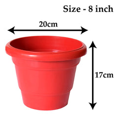 Kuber Industries Solid 2 Layered Plastic Flower Pot|Gamla for Home Decor,Nursery,Balcony,Garden,8"x 6",Pack of 3 (Red & Black & Orange)