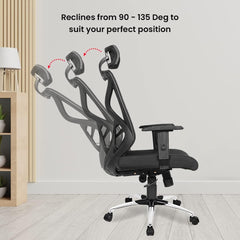 Kuber Industries Ergonomic Office Chairs for Work From Home | Comes with Manual Height Adjustable, Armrest, Headrest & 2D Lumbar Support | Comfy Study Chair for Students with Wheels | Black