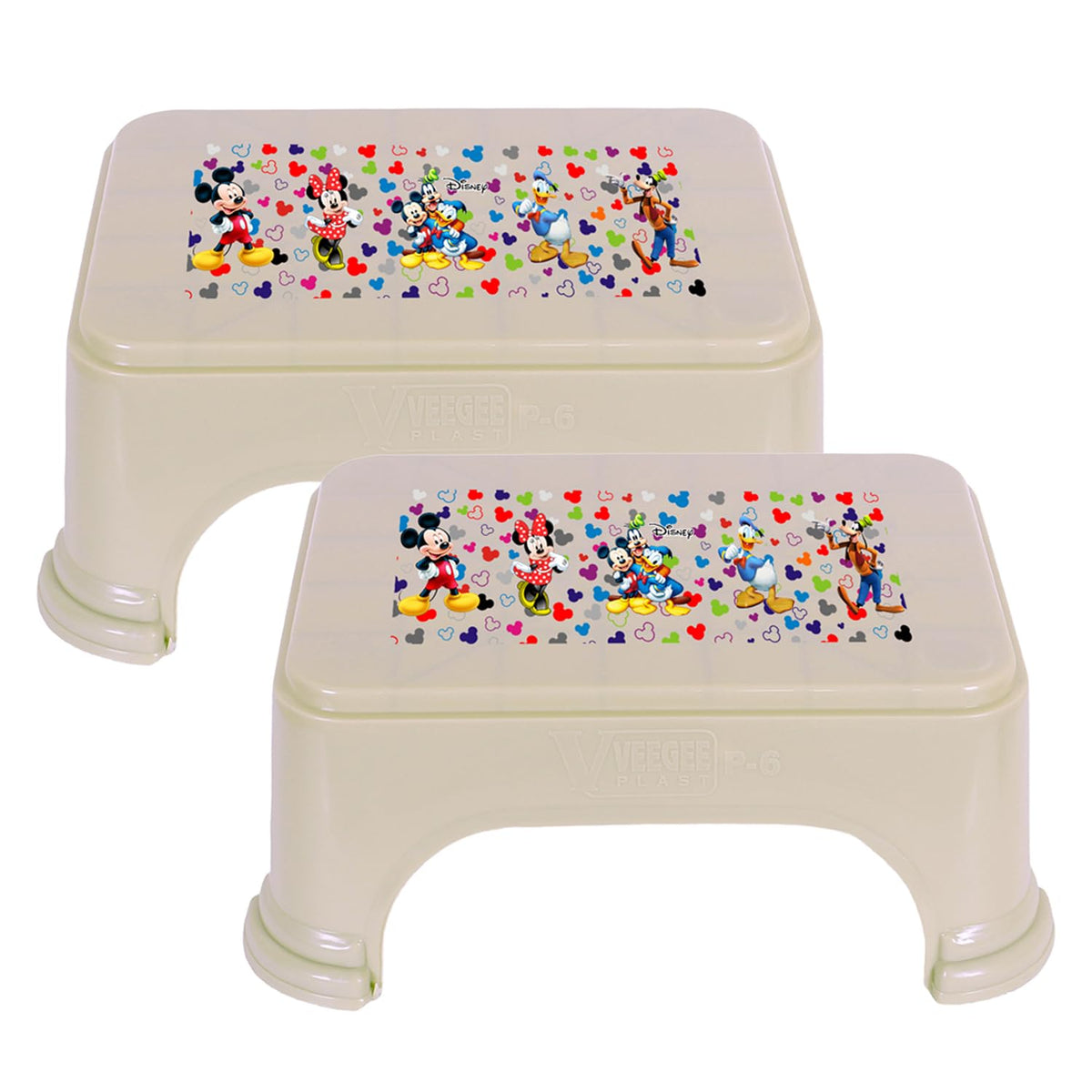 Heart Home Disney Team Stool | Bathroom Square Stool | Plastic Stool For Bathroom | Stool for Kitchen | Bathroom Patla | Support Stool for Bathroom | P6 | Pack of 2 | Beige