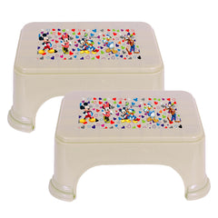 Heart Home Disney Team Stool | Bathroom Square Stool | Plastic Stool For Bathroom | Stool for Kitchen | Bathroom Patla | Support Stool for Bathroom | P6 | Pack of 2 | Beige