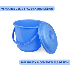 Heart Home Bucket with Lid | Plastic Bucket for Mopping | Bucket for Cleaning | Storage Container Bucket | Water Storage Bucket | Bathroom Bucket | Plain Bucket | 5 LTR | Blue