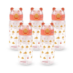 Kuber Pack of 5 Water Bottle for Kids | Printed Designs for Kids | Plastic Sipper Bottle for Kids | Food Grade Plastic | One Click Open Flip Lid | Transparent, Leak Proof, BPA Free | 550 ml