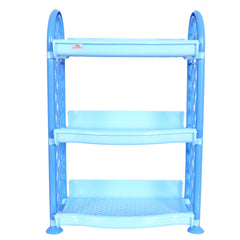 Heart Home Organising Rack| Plastic 3 Shelves Kitchen Storage Stand|Durable Wall Mounted Jar Kitchen Utensils Organizer,Pack of 2 (Blue & Gray)