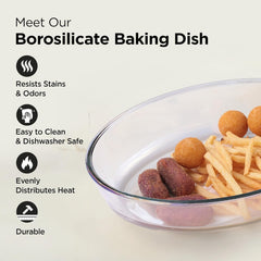 Urbane Home 700 ml Borosilicate Glass Baking Tray | Transparent Microwave Oven Safe Utensils | Oval Bread Moulds for Baking | Dishwasher & Freezer Safe | Multipurpose use Serving Tray
