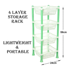 Heart Home Storage Basket | Plastic 4 Layer Square Storage Basket | Storage Rack for Kitchen | Multi-Layer Vegetable Rack | Fiesta Floor-Standing Rack | Green