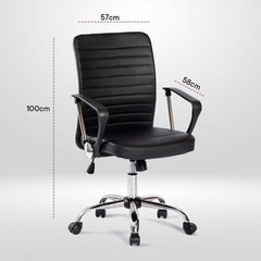 Kuber Industries Ergonomic Leather Office Chairs for Work From Home | Comes with Manual Height Adjustable, Armrest, Headrest & Lumbar Support | Comfy Study Chair for Students with Wheels | Black