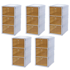 Kuber Industries 3 Layer Shoe Box for Storage|Multi-Purpose Plastic Shoe Rack|Installation Free Shoe Organizer|pack of 2|White