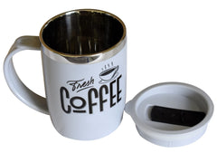 Kuber Industries Double Wall Vacuum Insulated Food Grade BPA Free Plastic Coffee Mug with Lid, Pack of 2 (Grey & Coffee)